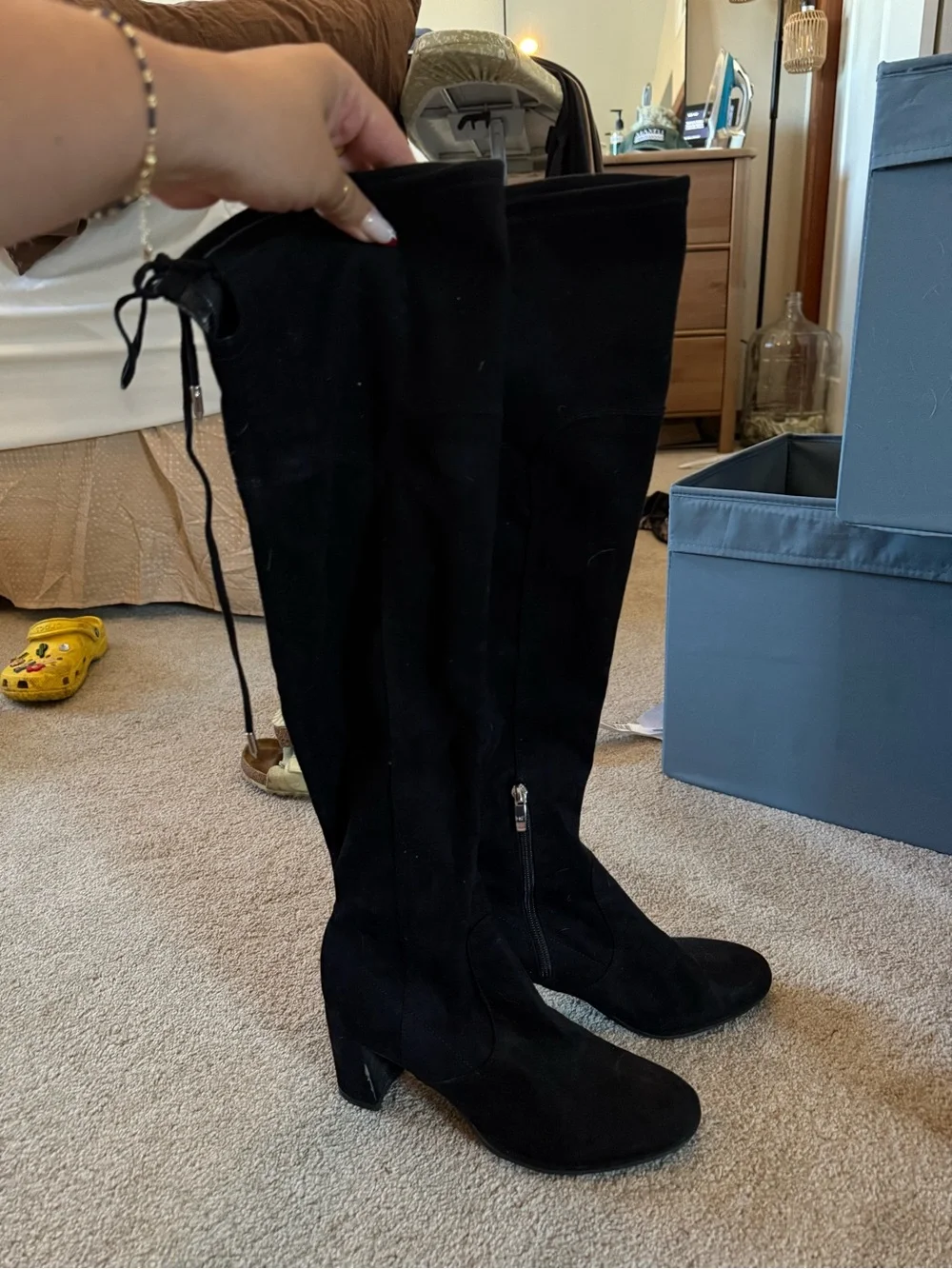 Marc Fisher Black Suede Over-the-Knee Block Heel Boots